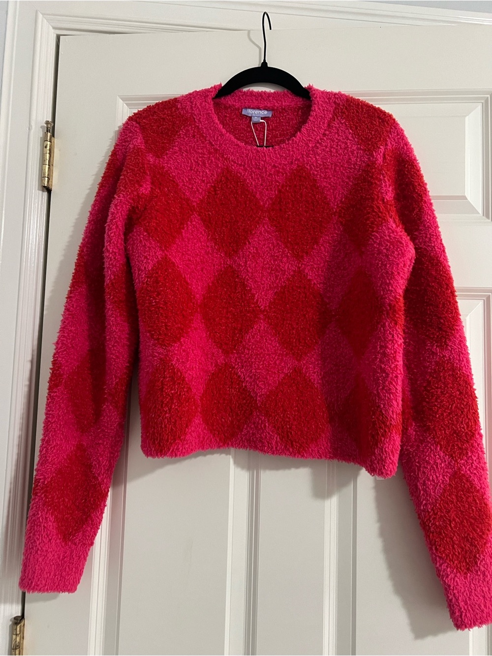 Fuzzy Crewneck Sweater in Pink & Red
